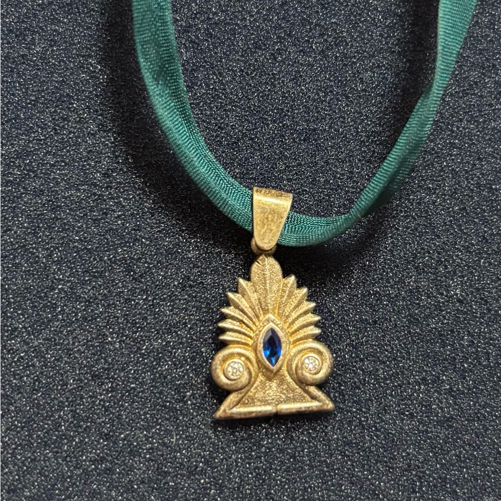 Vintage 925 Sterling Silver Egyptian Revival Blue Stone Pendant